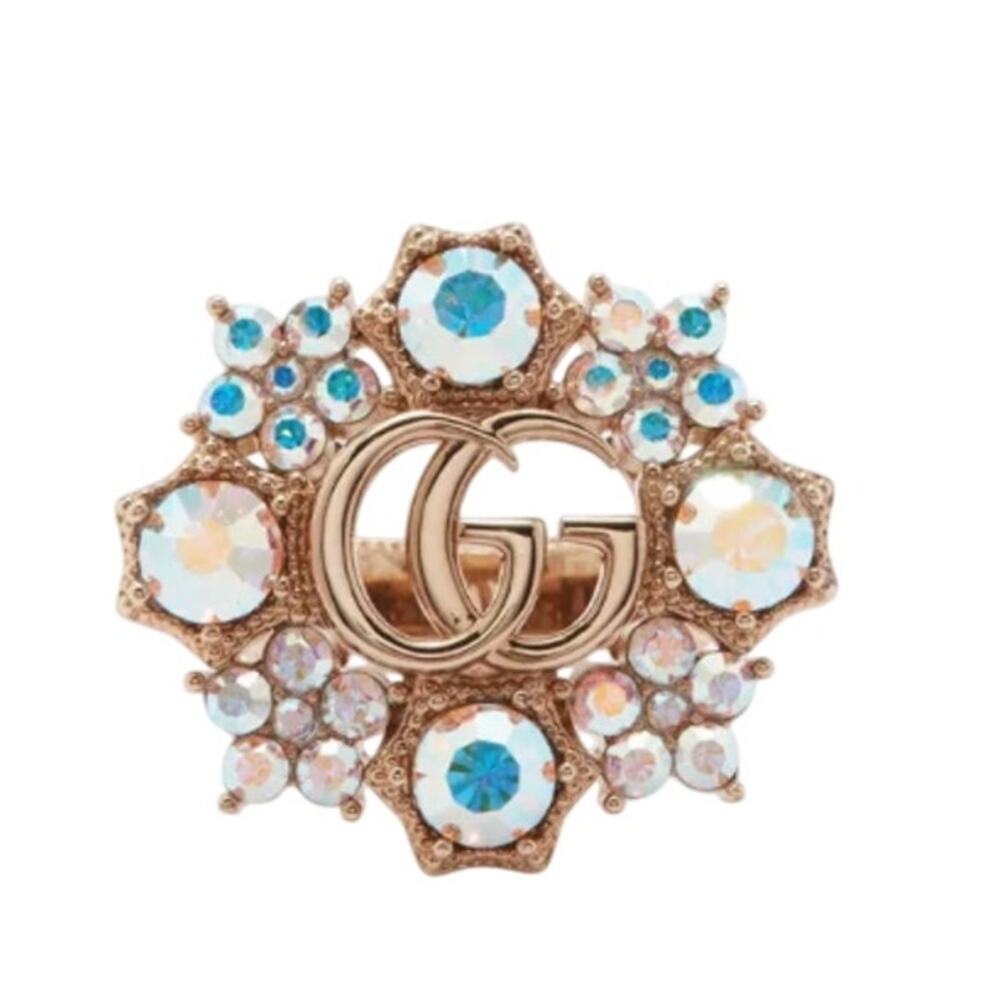 Gucci GG Marmont Crystal Flower Ring 753792 J1D50 8006 Size L NEW - Picture 2 of 15
